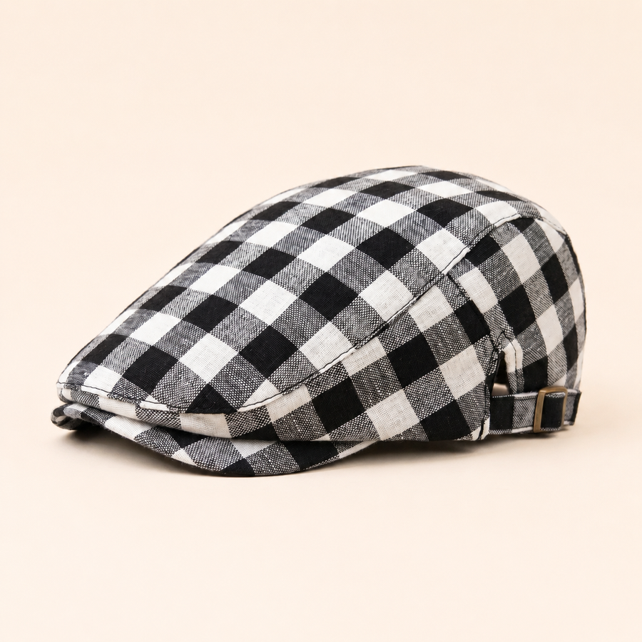 Vichy Check Cap on warm cream background