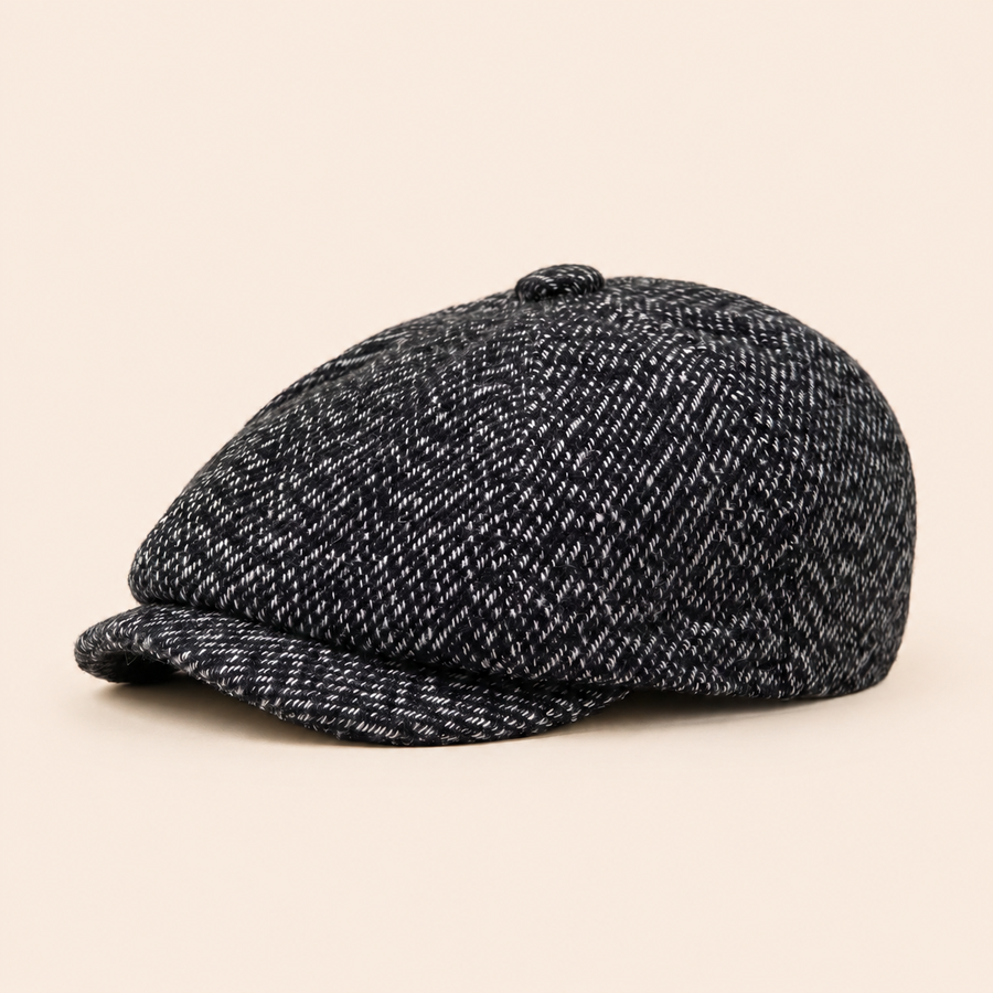 Tweed Newsboy Cap on warm cream background