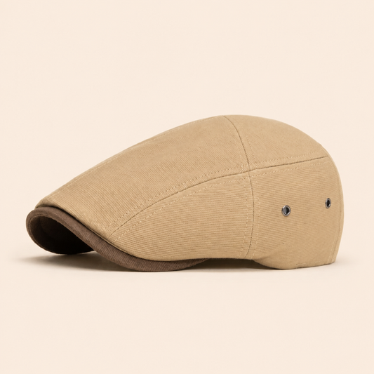 Cotton Tradesman Cap on warm cream background