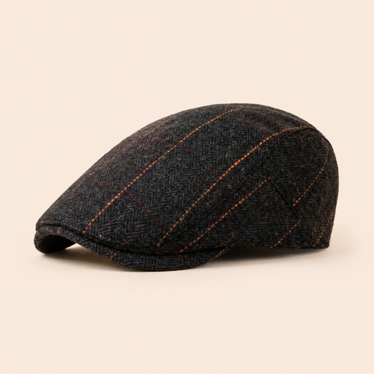 Pinstripe Herringbone Cap on warm cream background