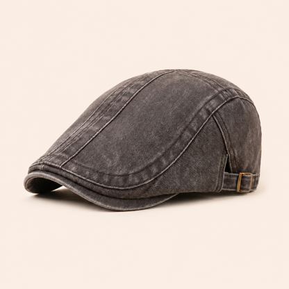 Denim Strip Cap on warm cream background