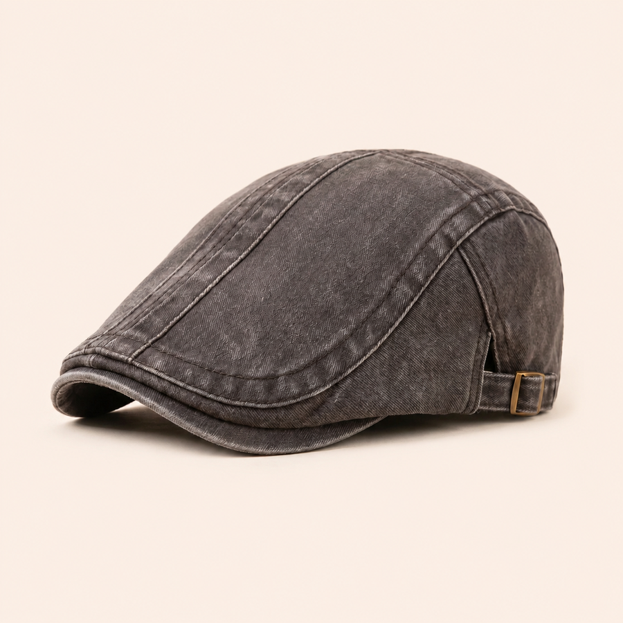 Denim Strip Cap on warm cream background