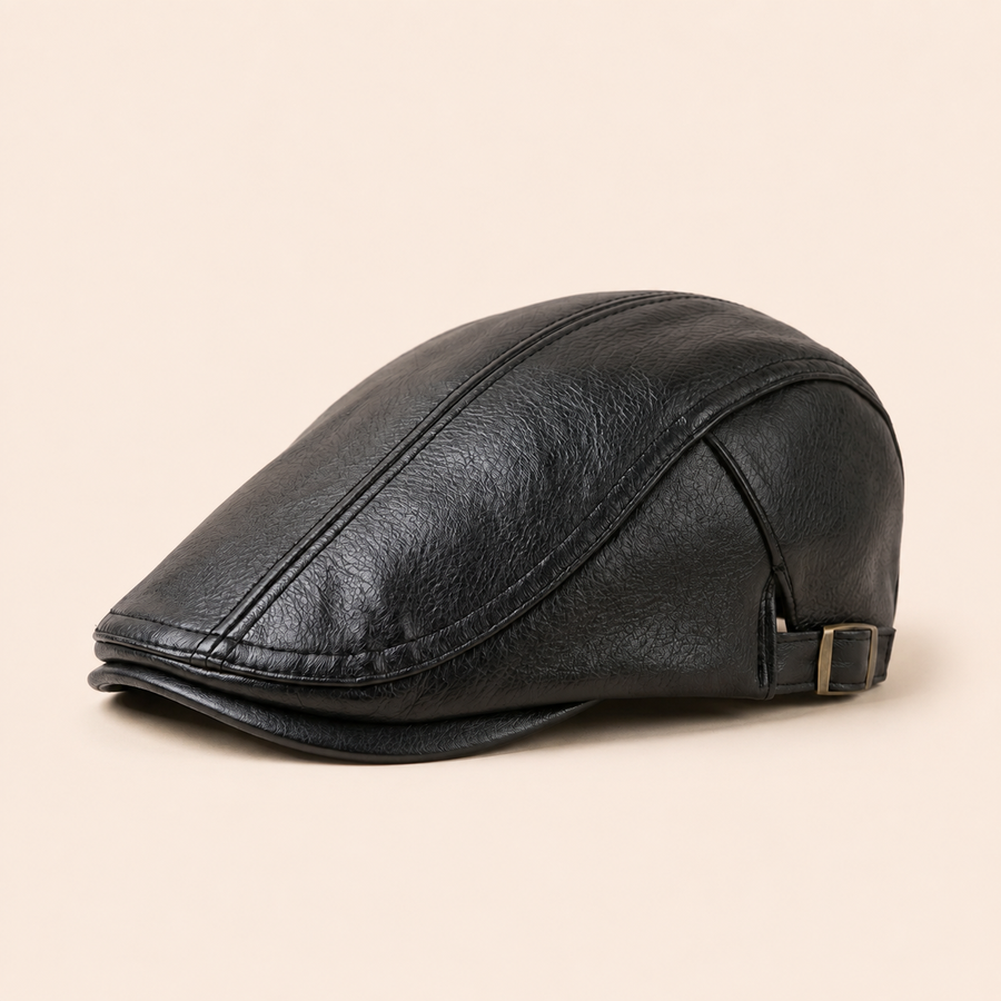 Heritage Leather Cap on warm cream background