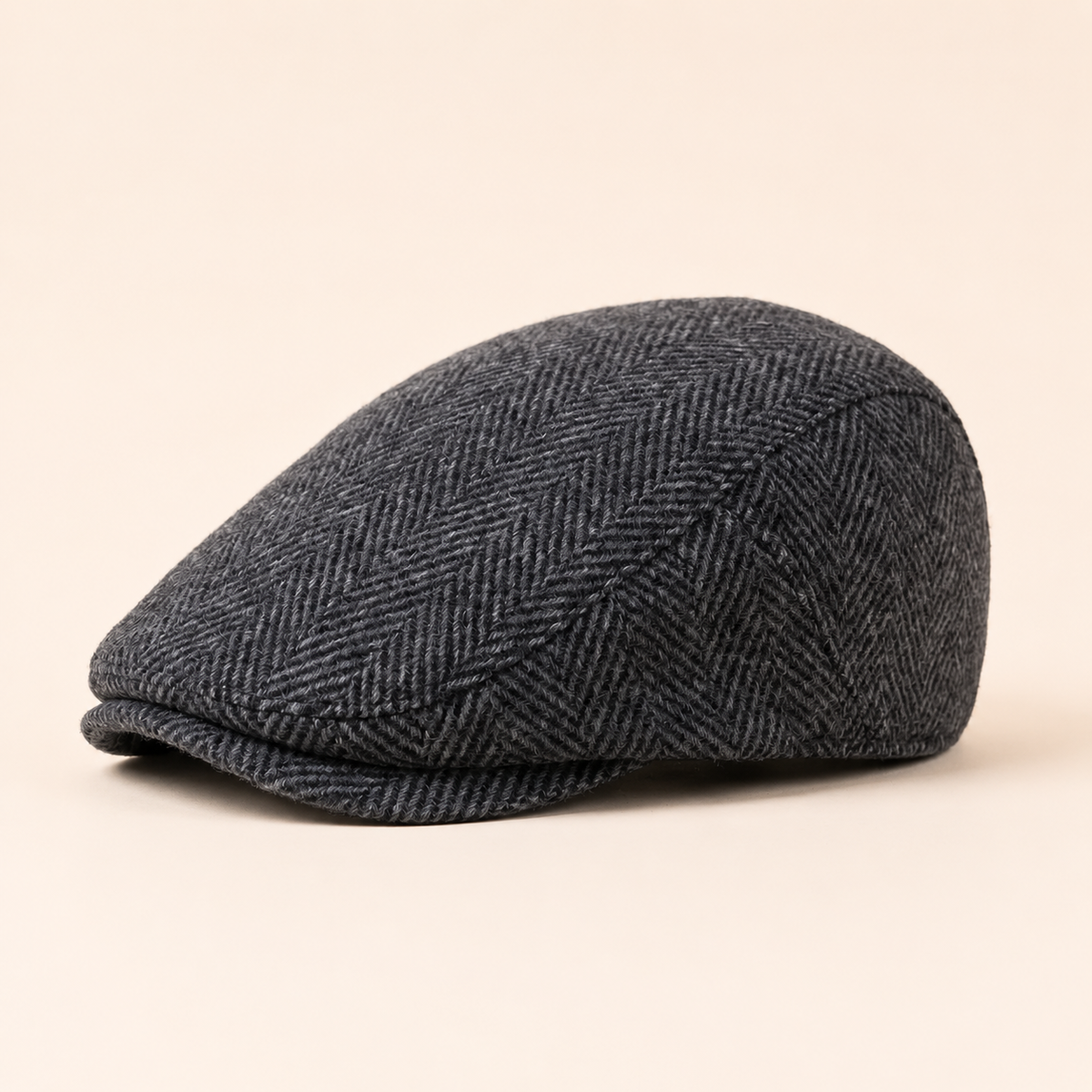 Herringbone Wool Cap on warm cream background