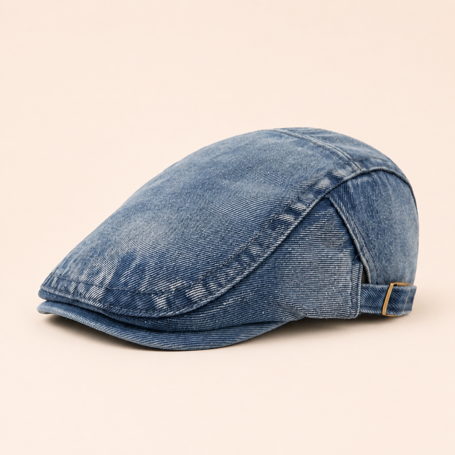 Stonewash Denim Cap on warm cream background