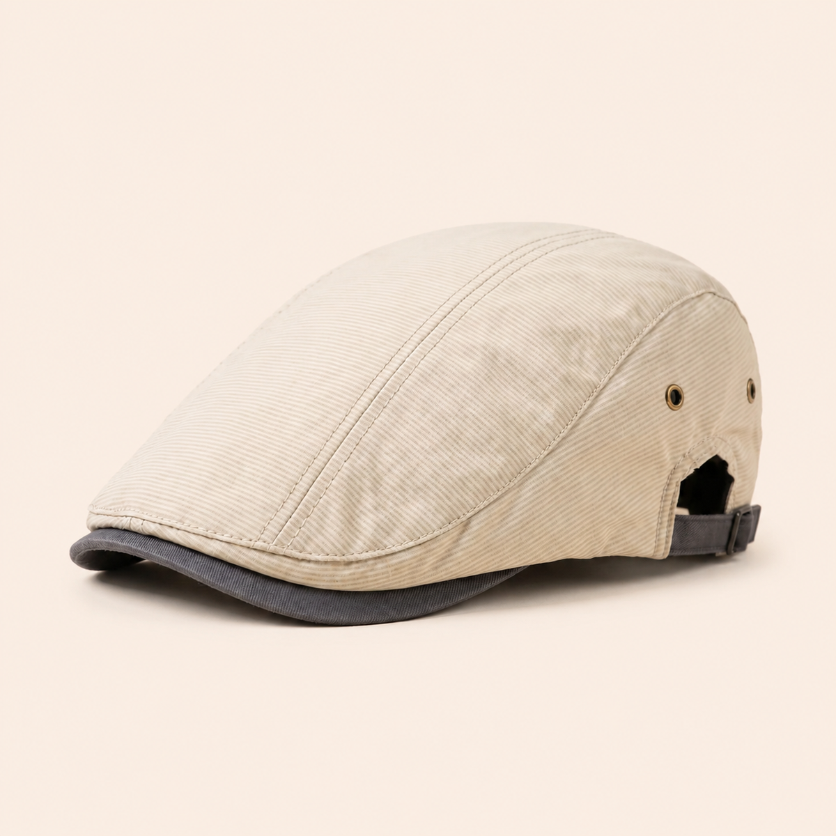 Pinstripe Cotton Cap on warm cream background