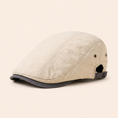 Pinstripe Cotton Cap on warm cream background