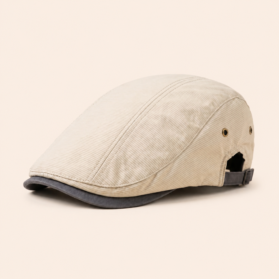 Pinstripe Cotton Cap on warm cream background