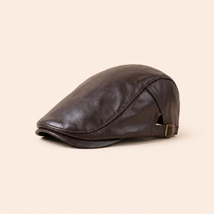 Leather Driver Cap on warm cream background