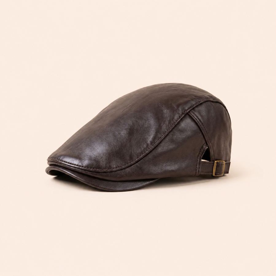 Leather Driver Cap on warm cream background