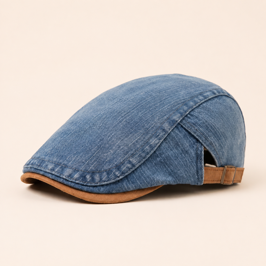 Denim Workwear Cap on warm cream background