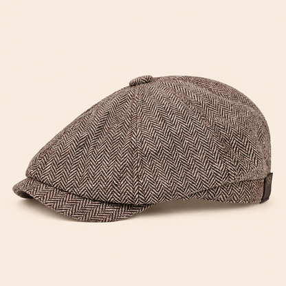 Herringbone Wool Cap on warm cream background