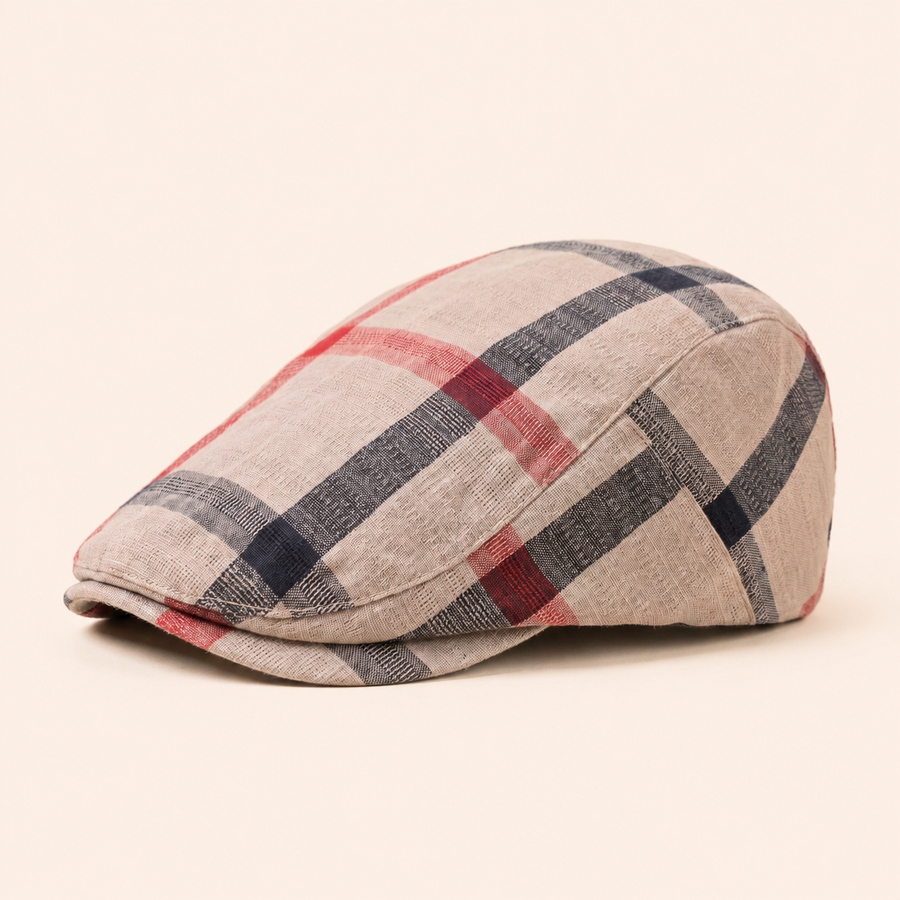 Vintage Check Cap on warm cream background